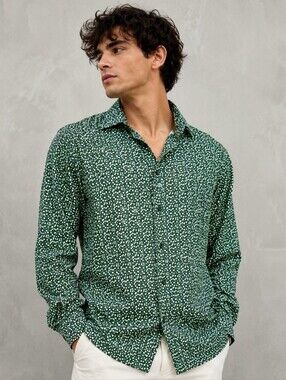 Simon Carter London Shirt Mens 44 Green Floral Slim Fit Button-Up Preppy